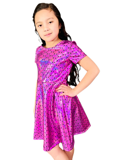 Pretty In Pink Dragon Scale Holofoil Girls Dress