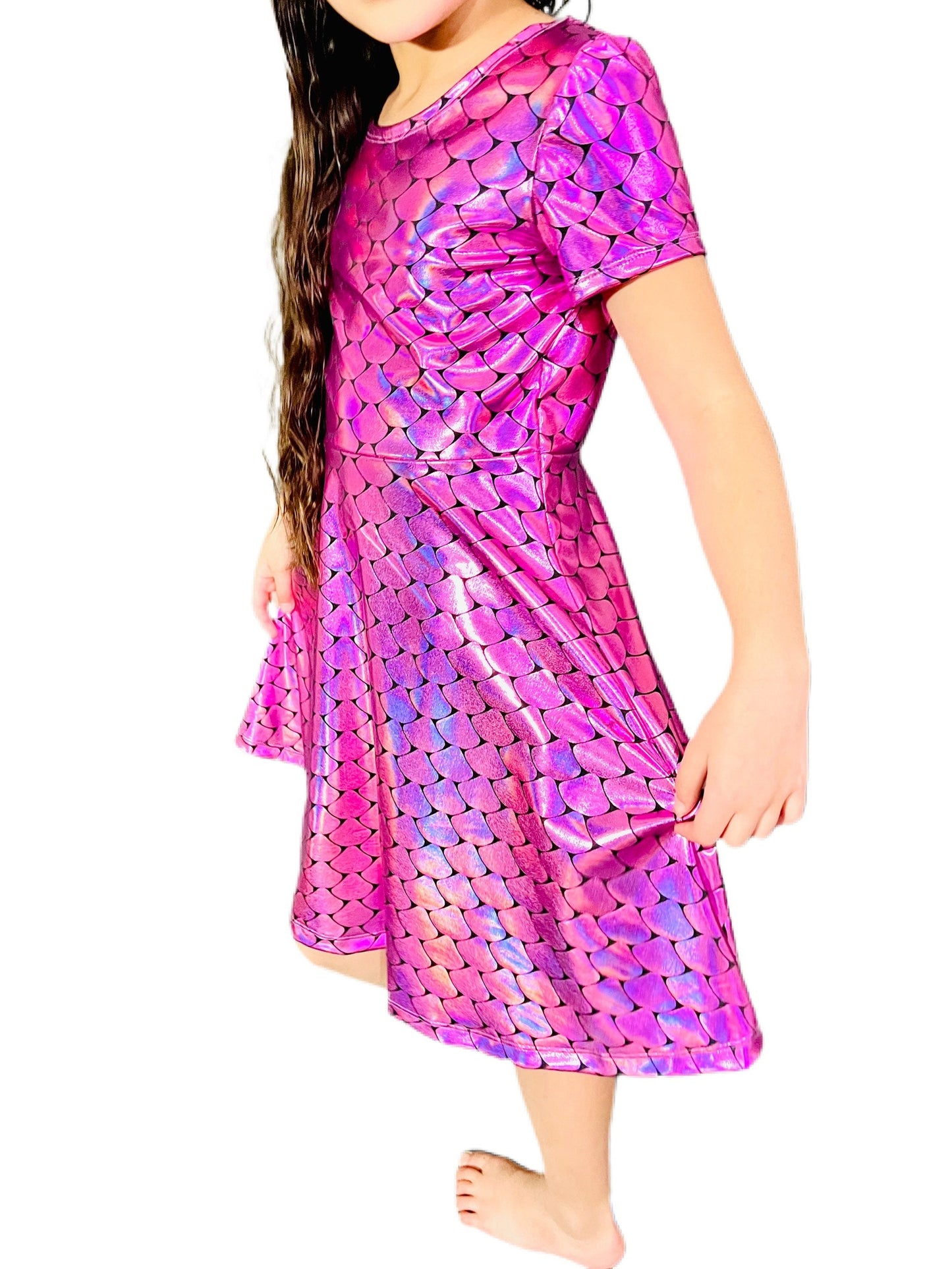 Pretty In Pink Dragon Scale Holofoil Girls Dress