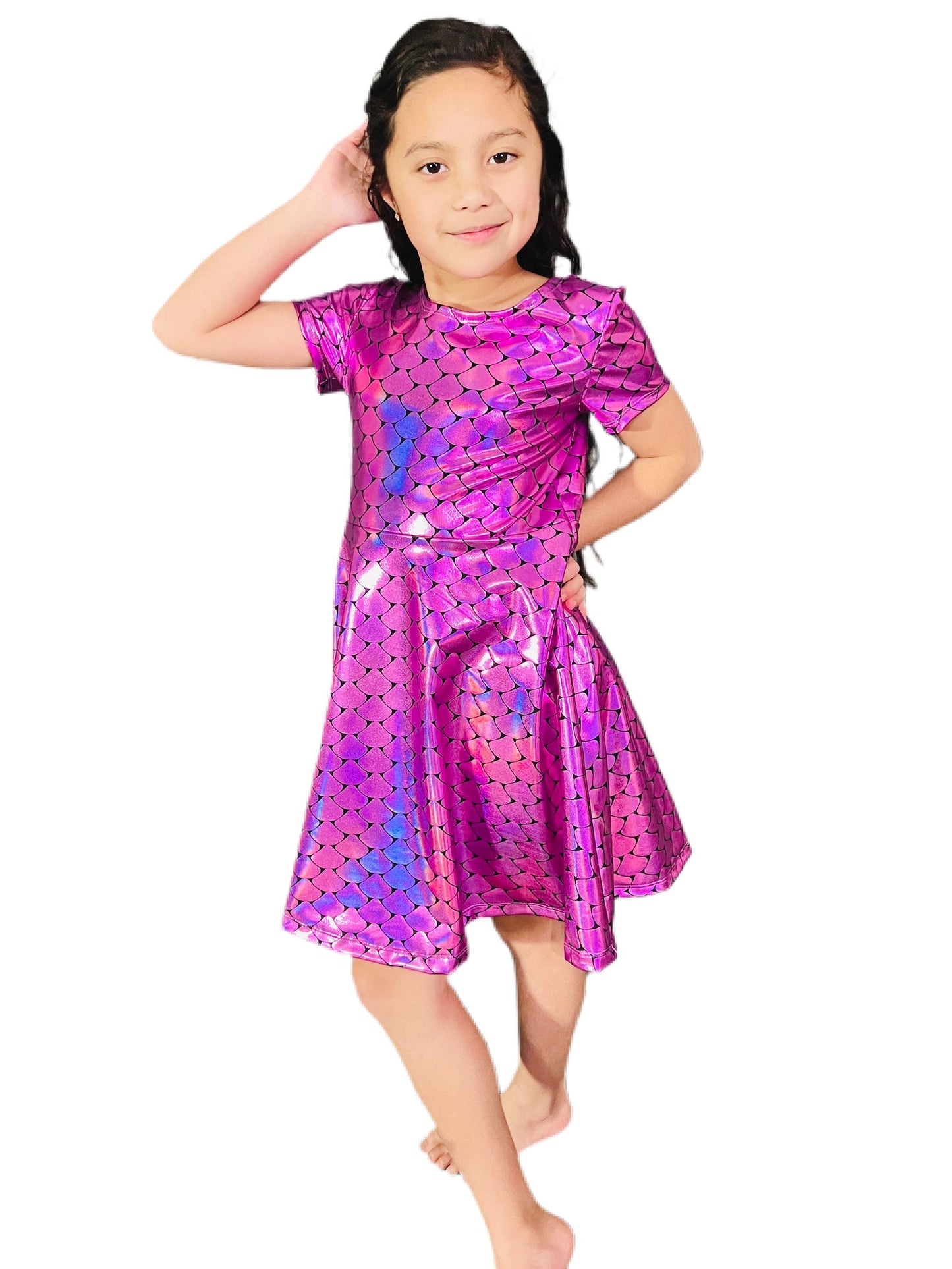 Pretty In Pink Dragon Scale Holofoil Girls Dress