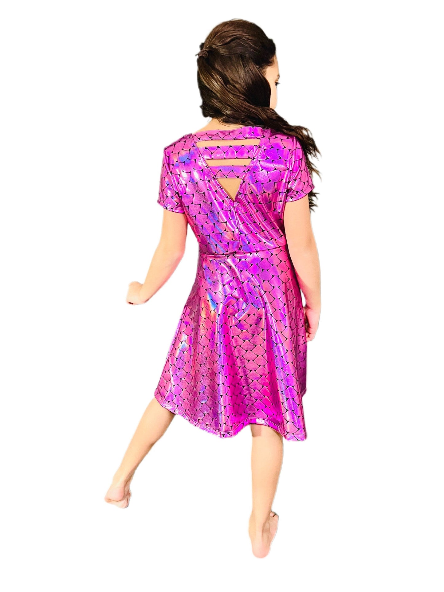 Pretty In Pink Dragon Scale Holofoil Girls Dress