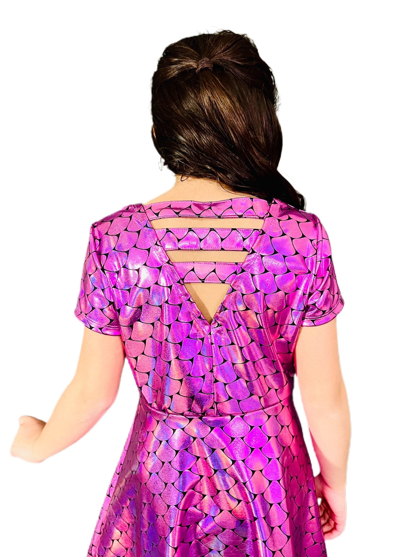 Pretty In Pink Dragon Scale Holofoil Girls Dress