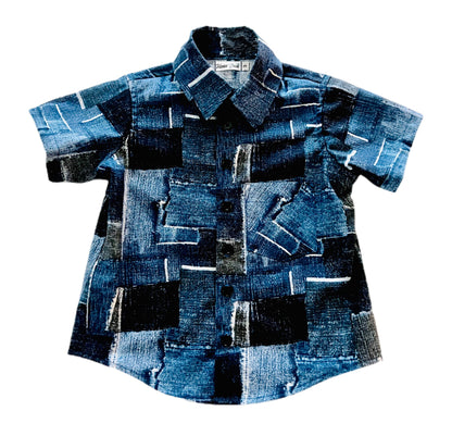 Jeans denim print design button up shirt