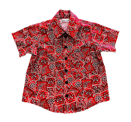 Cowboy red bandanna print design button up shirt