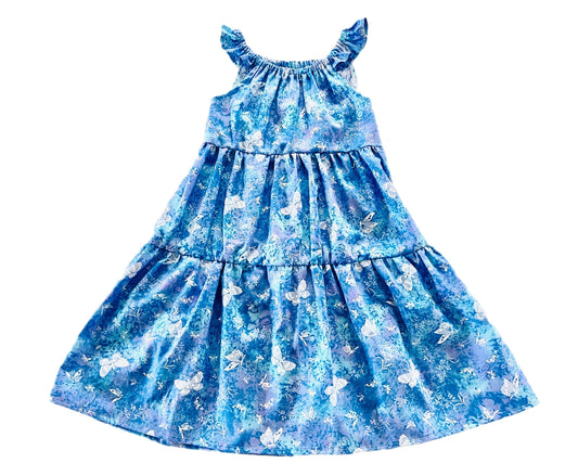 Butterfly Forest Blue Dream Gathered Dress