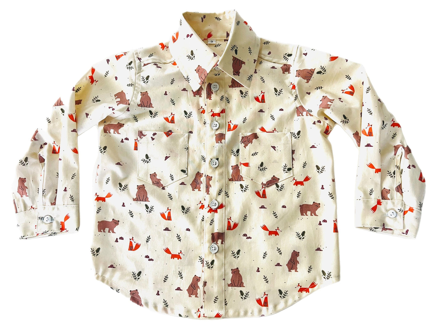 Cute little critters in Fall woods button down shirt (long sleeve)