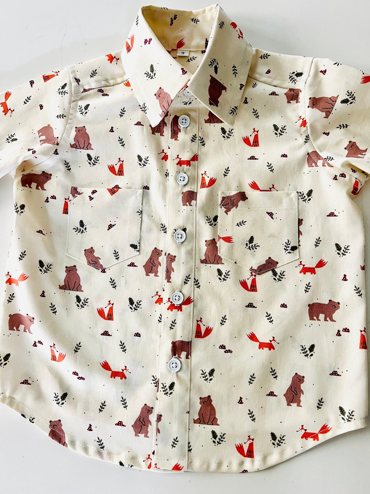 Cute little critters in Fall woods button down shirt (long sleeve)