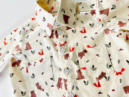 Cute little critters in Fall woods button down shirt (long sleeve)